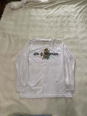 40s & Shorties White Long Sleeve Graphic T-Shirt with Cherub Logo